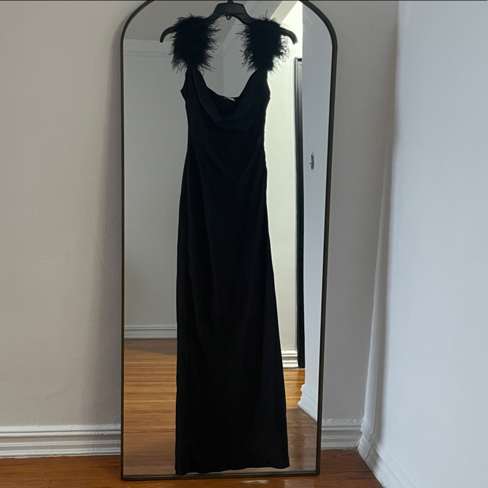 House of CB Black Maxi Dress with Feather Detail